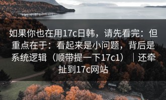 如果你也在用17c日韩，请先看完：但重点在于：看起来是小问题，背后是系统逻辑（顺带提一下17c1）｜还牵扯到17c网站