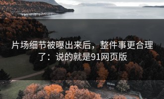 片场细节被曝出来后，整件事更合理了：说的就是91网页版