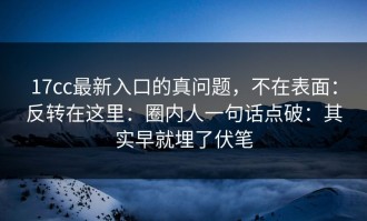 17cc最新入口的真问题，不在表面：反转在这里：圈内人一句话点破：其实早就埋了伏笔
