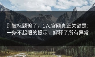 别被标题骗了，17c官网真正关键是：一条不起眼的提示，解释了所有异常