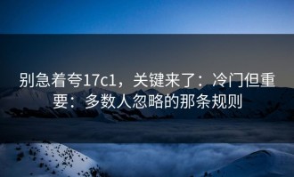 别急着夸17c1，关键来了：冷门但重要：多数人忽略的那条规则