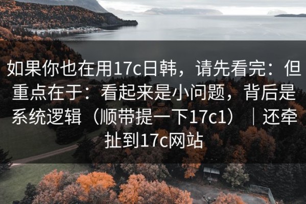 如果你也在用17c日韩，请先看完：但重点在于：看起来是小问题，背后是系统逻辑（顺带提一下17c1）｜还牵扯到17c网站