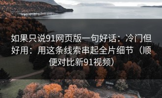 如果只说91网页版一句好话：冷门但好用：用这条线索串起全片细节（顺便对比新91视频）