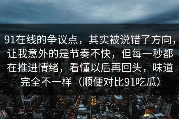 91在线的争议点，其实被说错了方向，让我意外的是节奏不快，但每一秒都在推进情绪，看懂以后再回头，味道完全不一样（顺便对比91吃瓜）