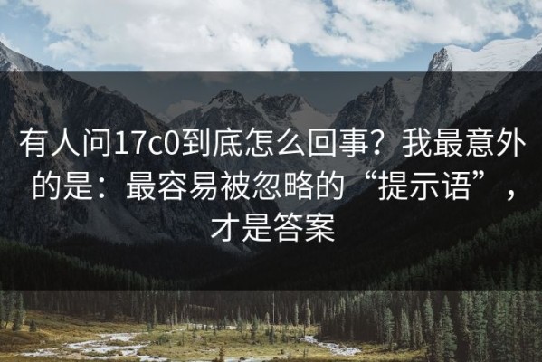 有人问17c0到底怎么回事？我最意外的是：最容易被忽略的“提示语”，才是答案